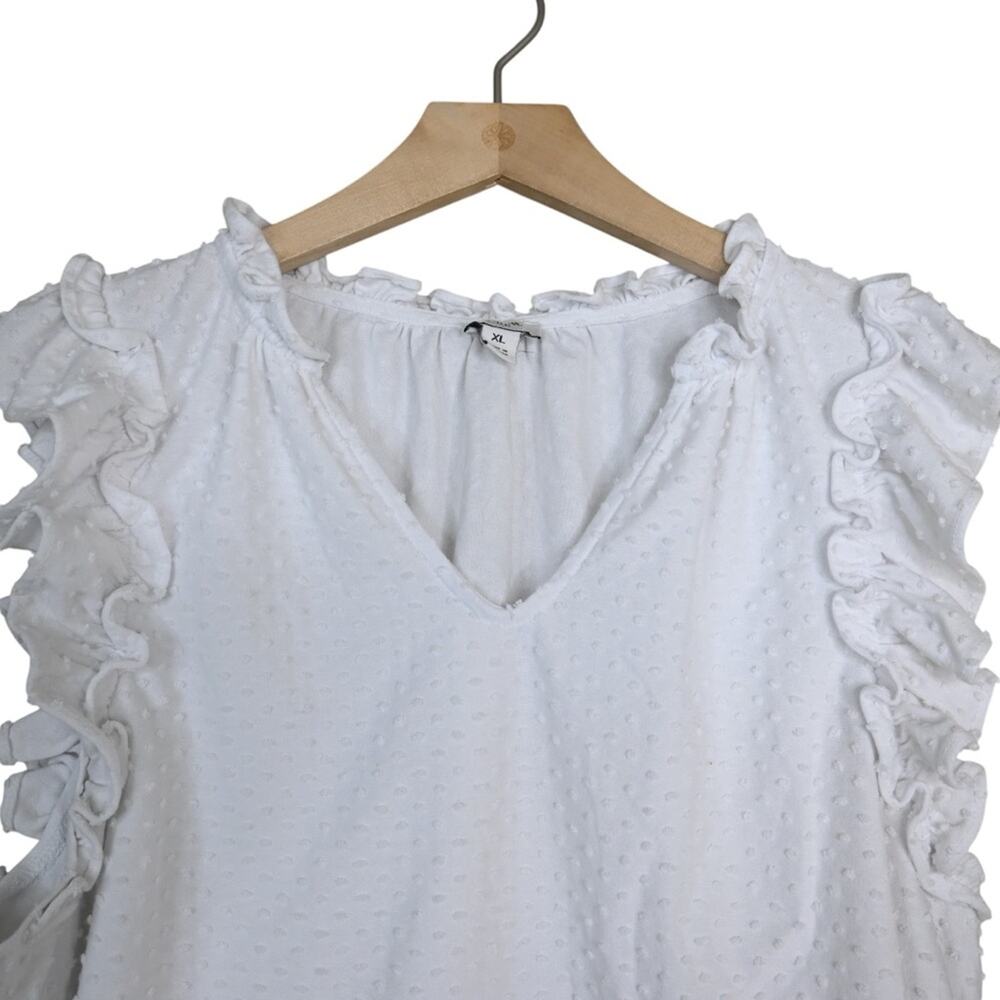 J. Crew Women's XL V-Neck Ruffle Cap Sleeve Clip-Dot Blouse - Picture 4 of 9